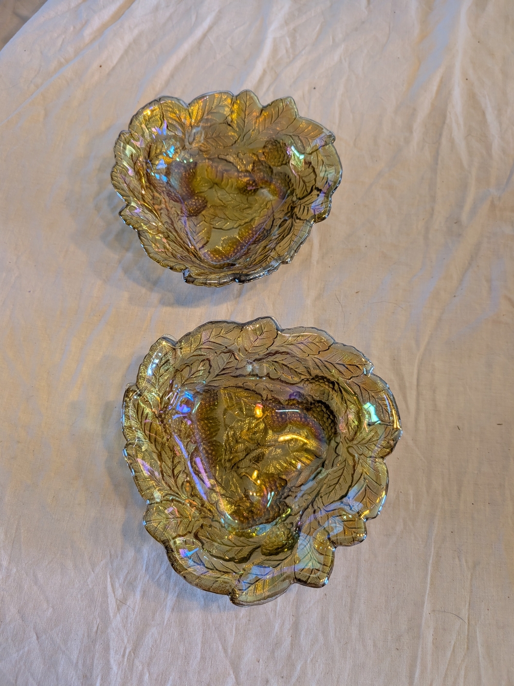 RESERVE Indiana Glass Iridescent Gold Leaf Bowls - Pair